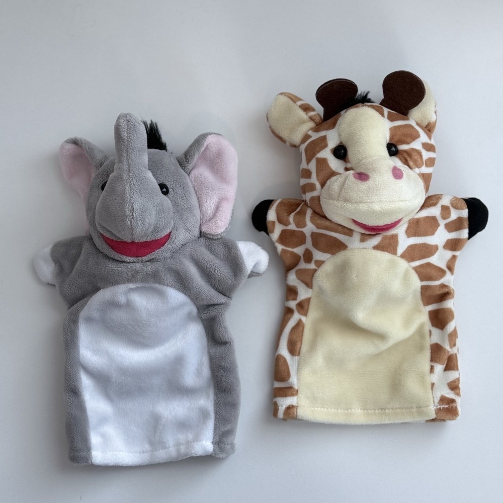 Melissa & Doug Animal Friends Hand Puppets Giraffe Elephant Toys Lot of 2